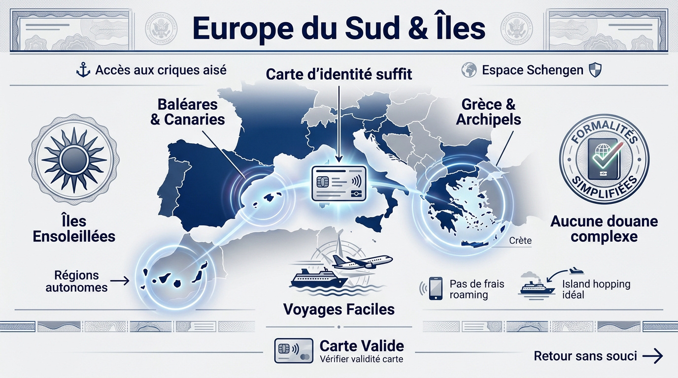 Plage ensoleillée dans les îles de l'Europe du Sud accessible sans passeport