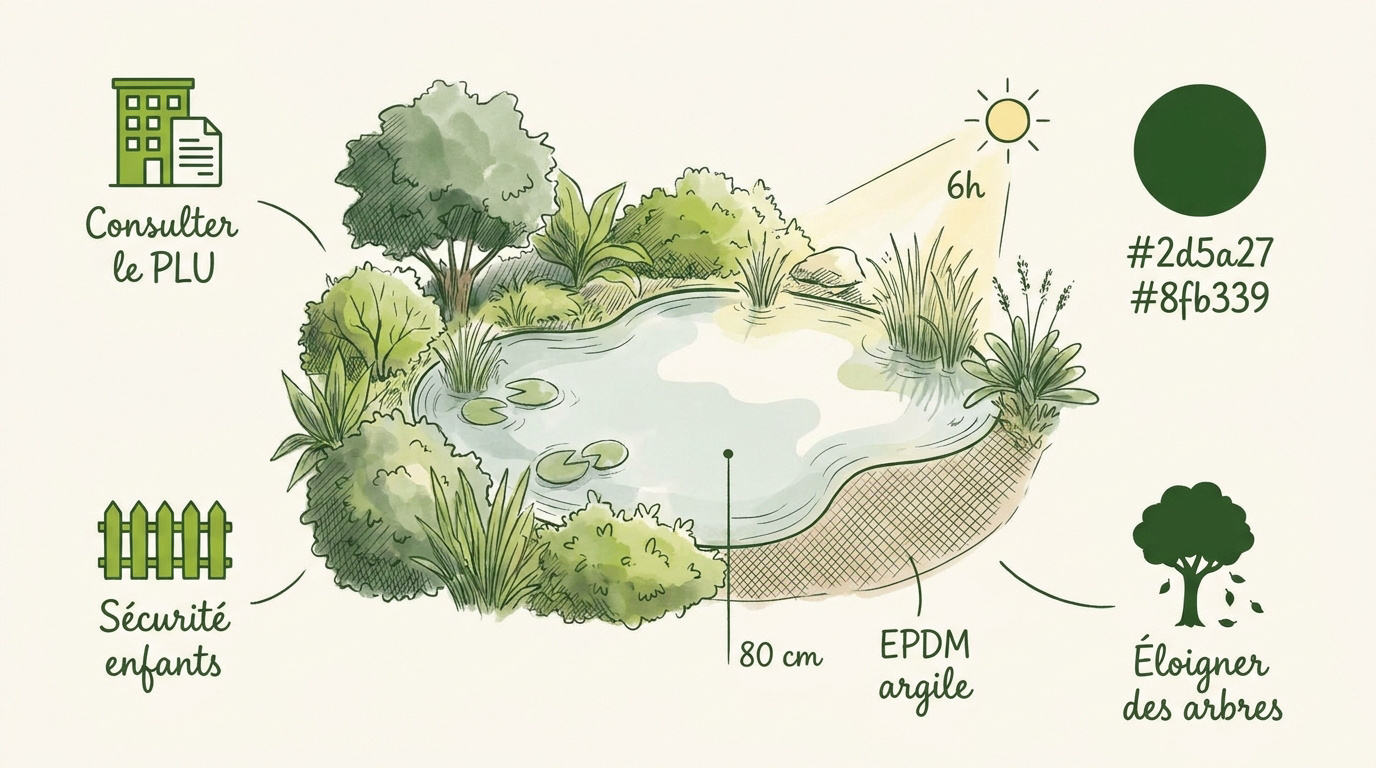 Conception d'une mare naturelle avec paliers de profondeur et végétation de berge